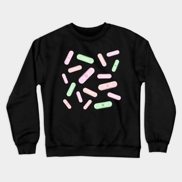 Cute Pastel Kawaii Heart Bandaids Crewneck Sweatshirt by ichewsyou